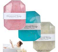 Barres de savon de bain, savon diamant 3 pièces, huile bain végétale naturelle en forme gemme, huile essentielle parfumée botanique, feuille d'or pour femmes et hommes