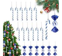 Barres de Sucre Noël, 18 Pièces Décoration Boules de Noël Barres de Sucre Pendentif Barre de Sucre Ornements, Scintillement Arbre de Noël Décoration Barres de Sucre pour Noël Cadeaux Bricolage (Bleu)