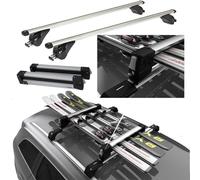 Barres de Toit en Aluminium + Porte-Skis Coulissant pour 4 Paires de Skis ou 2 Snowboards pour Jeep Compass II à partir de 2017 avec Garde-Corps intégrés