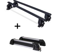 Barres de toit Menabo Tema acier + porte-skis / porte-planches à neige / porte-skis alu 4 paires de skis compatibles avec Renault Clio Collection hayon 5 portes 2012-2016