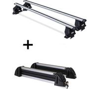 Barres de toit Menabo Tema + porte-skis / porte-planches à neige / porte-skis en aluminium 4 paires de skis compatibles avec Mini Cooper (3 portes) 2014-2018