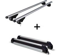 Barres de toit Rio 120 + porte-skis / porte-planches à neige / porte-skis Silver Ice extensibles compatibles avec Volvo V40 break compatible avec VW 95-12