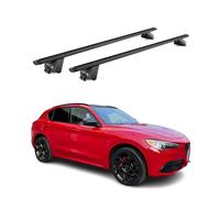 OMAC Barres de Toit Aluminium certifiées TÜV pour Alfa Romeo Stelvio 2016-2026 - pour Rails de Toit intégrés - Rainure en T - Charge Max 100 kg - 2 antivols Noir