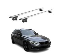 OMAC Barres de Toit Aluminium certifiées TÜV pour BMW Série 3 Break F31 G21 2012-2026 - pour Rails de Toit intégrés - Rainure en T - Charge Max 100 kg - 2 antivols Argent