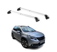 OMAC Barres de Toit transversales certifiées TÜV pour Peugeot 2008 I 2013-2019 - Verrouillables (4 antivols) - Charge Max 100 kg - Sangle INOX + Protection Caoutchouc Argent