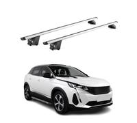 OMAC Barres de Toit Aluminium certifiées TÜV pour Peugeot 3008 II 2016-2024 - pour Rails de Toit intégrés - Rainure en T - Charge Max 100 kg - 2 antivols Argent