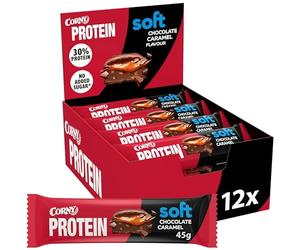 Barres protéinées, Corny Protein,Chocolat au Lait et Caramel,13,5 gr de protéines, 0% de sucres ajoutés, Pack de 12x45g, Taste the Power
