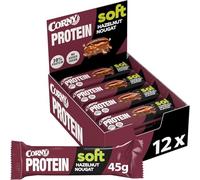 Barres protéinées, Corny Protein,Chocolat au Lait, Noisettes et Goût Nougat| 13,5 gr de protéines, 0% de sucres ajoutés, Pack de 12x45g, Taste the Power