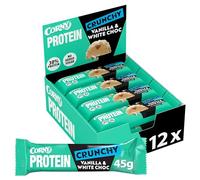 Corny Protein Crunchy - Barres protéinées au chocolat blanc goût vanille, 30% protéines, 0% de sucres ajoutés, Pack de 12x45g, Taste the Power