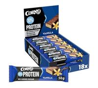Barres protéinées, Corny Protein,Chocolat et Vanille,13,5 gr de protéines, 0% de sucres ajoutés, Pack de 18x50g, Taste the Power