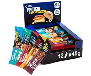 Barres protéinées, Corny Protein,Soft & Crunchy Mix Pack de 12,13,5 gr de protéines, 0% de sucres ajoutés, Boîte Mixte 12 x 45 g, Taste the Power