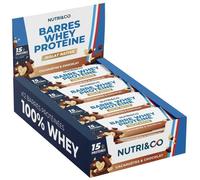 Barres Protéinées Whey - 15g de Protéines - Musculation - Sans Huile de Palme - Goût Cacahuètes & Chocolat - 12 barres - Nutri&Co