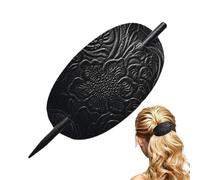 Barrette à cheveux en cuir avec bâton, barrette à cheveux en cuir synthétique, pinces à cheveux de forme ovale, épingles à cheveux en cuir et bâton pour queue de cheval, accessoires de cheveux pour