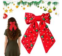 Barrette À Cheveux En Forme De Noeud Pour Noël,Barrette À Nœud Strass Et Perle | Pince À Cheveux - Pour Femmes, Fête, Vacances, Célébration De Noël, Rassemblement Familial