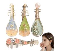 Barrette à cheveux en forme d'instrument à cordes avec perle, 4 pièces tendance et élégante pour femme, fille, école, mariage, festival, concert, 5 x 2 cm