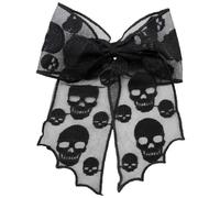 Barrette à cheveux extra large en dentelle noire style gothique Kreepsville 666 avec nÅ“ud et tête de mort