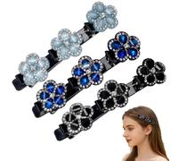 Barrette à Cheveux Latérale à Trois Fleurs,Pince À Cheveux pour Femmes,Pinces à Cheveux Tressées en Pierre de Cristal Etincelante,Made of Durable Materials,For All Ages (3Pcs,D)