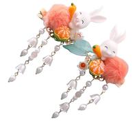 Barrette Lapin Style Chinois en Peluche avec Pompon Pendant