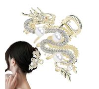 Barrette Métal Dragon Zodiaque 2024 Avec Perles - Pince Griffe Demi-Cheveux En Forme De Dragon Pour Maintien Solide | Pinces Requin En De Zinc Avec Accents Perles | Accessoire De Mode Pour Che