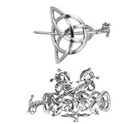 Barrette Métallique Rétro Celtique 2 Pièces Argenté pour Coiffures | Accessoire Cheveux Vintage, Style Charmant, pour Mariages et Fêtes, Lot de Deux, Métal Argenté