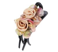 Barrettes à cheveux avec fleur en organza - Grande pince à cheveux française - Pour femme - Accessoires de coiffure pour mariage, fête, baptême - 9,5 x 5 cm - Kaki