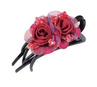Barrettes à cheveux avec fleur en organza - Grande pince à cheveux française - Pour femme - Accessoires de coiffure pour mariage, fête, baptême - 9,5 x 5 cm - Bordeaux