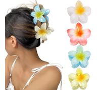 Barrettes À Cheveux Avec Fleurs, Lot De 4 Blanc/Orange/Jaune/Bleu