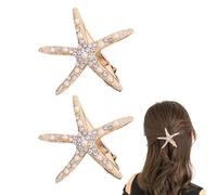Barrettes à Cheveux, Barrettes en Forme D'étoile de Mer, Barrette à Cheveux Strass étoile de Mer Diamant Or, Accessoires Pour Cheveux De Sirène(2PCS)