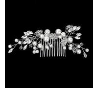 Barrettes à cheveux de mariée en perles avec peigne floral - Épingles à cheveux ajustables en cristal pour mariée, coiffure vintage à strass pour chignon (argenté)