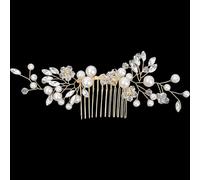 Barrettes à cheveux de mariée en perles avec peigne floral - Épingles à cheveux ajustables en cristal pour mariée, coiffure vintage à strass pour chignon (doré)