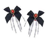 Barrettes à cheveux d'Halloween - 2 accessoires de cheveux gothiques | Accessoires de cheveux d'Halloween | Grand nœud papillon | Tête de mort avec rouge pour fête de mariage, festival, fille, mariage