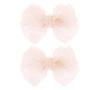Barrettes à cheveux doubles en organza de 10,2 cm - Pinces crocodiles - Ruban en tulle doré champagne - Accessoire décoratif pour cheveux - Accessoire de robe de fête pour les tout-petits filles