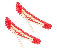 Barrettes à Cheveux en Perles Rouge 2 Pièces, Style Goutte
