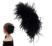 Barrettes à cheveux en plumes d'autruche noires - Pinces à cheveux en plumes d'autruche artificielles - 10 cm d'épaisseur - Pour festivals, grandes plumes d'autruche artificielles - Pour femme