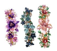 Barrettes à Cheveux Fleuries 3 Pièces en Alliage Cuivre, Élégantes | Style Beau et Chic, Lot de Trois, pour Filles et Amies, Finition Peinte, Forme de Fleur