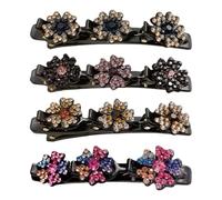 Barrettes à Strass - Lot de 4 Accessoires Cheveux Fleurs Strass,Accessoires de Coiffure pour Femmes Filles Adolesentes École Mariage Fête Quotidienne