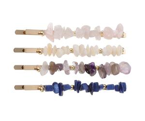 Barrettes Cheveux Rétro 4 Pièces en Alliage et Pierre Naturelle | Bouts Plats, Décorations Charmantes, Style Élégant, pour Femmes, Réunions Entre Amies et Occasions Style Aléatoire