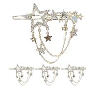 Barrettes Étoile à Pompons Pendants en Alliage et Cristaux 4 Pièces