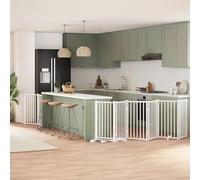 Barrière Chien Pliable 9 Panneaux Blanc Bois Peuplier | Avec Porte Et Serrures, Sans Perçage, Pieds Stables, Pour Salon Cuisine Escalier