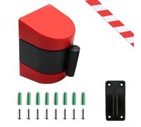 Barrière de ceinture rétractable à montage mural rouge - Ruban adhésif de sécurité pour parc de jeux et contrôle de foule d'hôtel - Système de barrière réglable avec accessoires de montage - 2,9 m