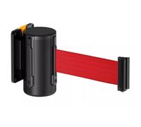 Barrière de ceinture rétractable avec support fixe - Ceinture en nylon rouge de 2 m/300 cm/5 m, panneau arrière amovible, réducteur tampon intégré - Idéal pour le contrôle des foules et la sécurité