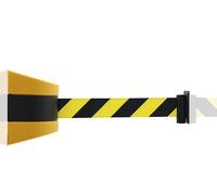 Barrière de ceinture rétractable fixée au mur, Barrière rétractable de 10 m/33 pi, séparateurs lignes jaunes/noires for les foules, for parking extérieur, perforations/aimants(Punch Holes)