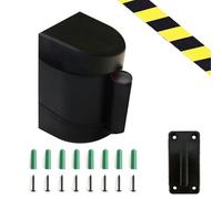 Barrière de ceinture rétractable noire - Cordon de sécurité de 10 m avec accessoires de montage pour la gestion des files d'attente - Idéal pour les aéroports, les banques, les écoles - Bande de