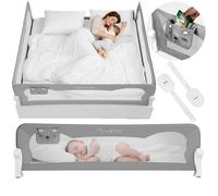 Barrière de lit pour enfant - Nukido - 200 cm - Gris - Rotation à 180° - Maille respirante - Housse lavable