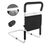 Barrière de Lit pour Seniors & Adultes, Potence de Lit avec Lumière Intégrée & Pochette de Rangement, Barriere de Lit Adulte Stable pour Personnes Âgées, Femmes Enceintes & Personnes Handicapées