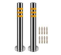 Barrière de Parking Barrière de stationnement avec 4 boulons d'ancrage, une bande réfléchissante jaune, borne sécurité en acier inoxydable(2pcs,60x11.4cm/23.6x4.5")
