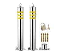 Barrière de Parking Borne de sécurité amovible, barrière stationnement robuste en acier inoxydable avec bandes réfléchissantes, entrepôt centre commercial scolaire(2 Packs,65x7.6cm/25.6x3in)