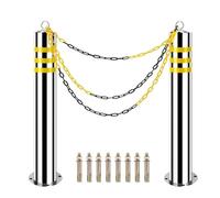 Barrière de Parking Borne de sécurité lourde en acier inoxydable, 2 paquets, conçue avec des chaînes 5 mètres et bandes réfléchissantes, barrière stationnement(100x6.3cm/39.4x2.5")