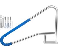 Barrière de piscine SucceBuy, 137,2 x 91,4 cm, main courante de piscine en acier inoxydable 304 avec couvercle de poignée bleu, perceuse M8, vis autocollantes - main courante de piscine facile à utili