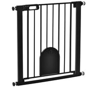 PawHut Barrière de sécurité Animaux de 76H cm barrière Chien Chat avec Porte Fermeture Automatique système de Double Verrouillage Fixation par Pression de 75 à 82 cm Acier et ABS Noir